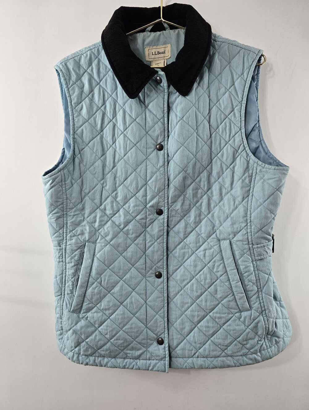 LL Bean Chore Vest Quilted Corduroy Trim Riding Barn Jacket Waist Coat Gilet L